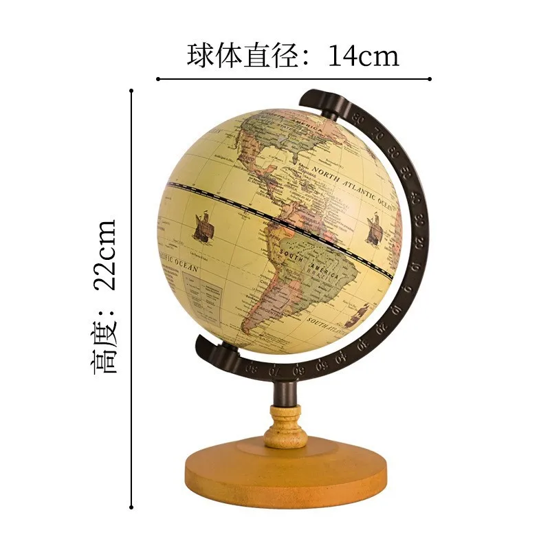 

14 CM World Globe Earth Map In English Retro Wooden Base Earth Instrument Geography Education Globe Desk Decoration