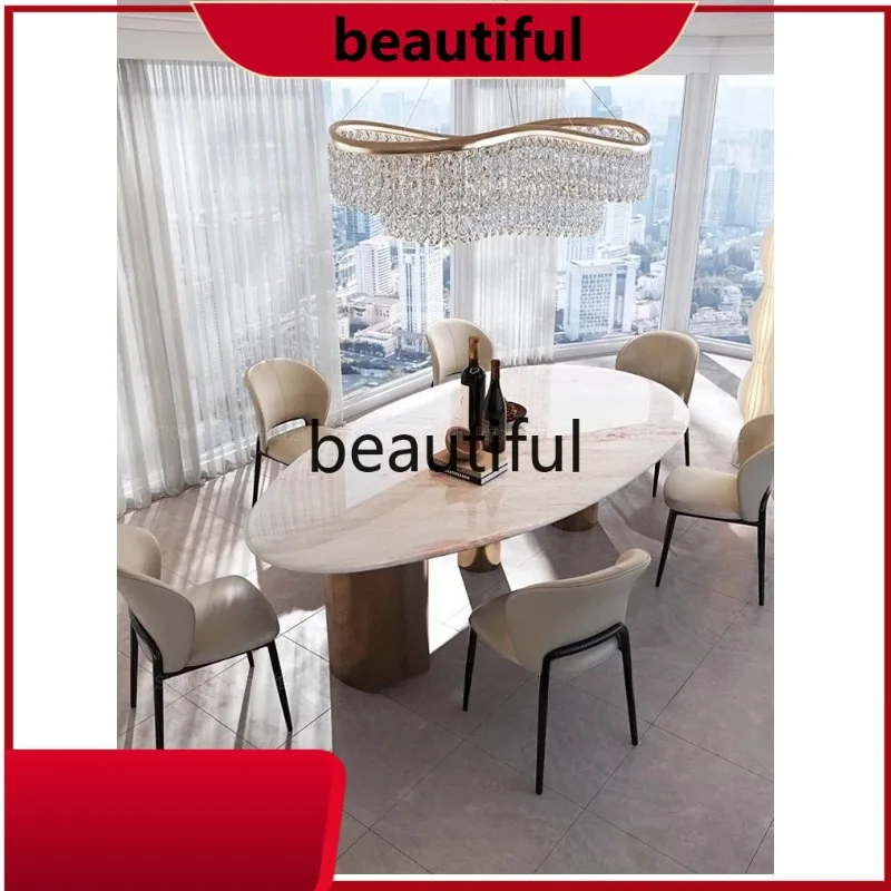 

Natural luxury stone dining table Italian modern water drop shaped cream style, colored jade marble dining table R