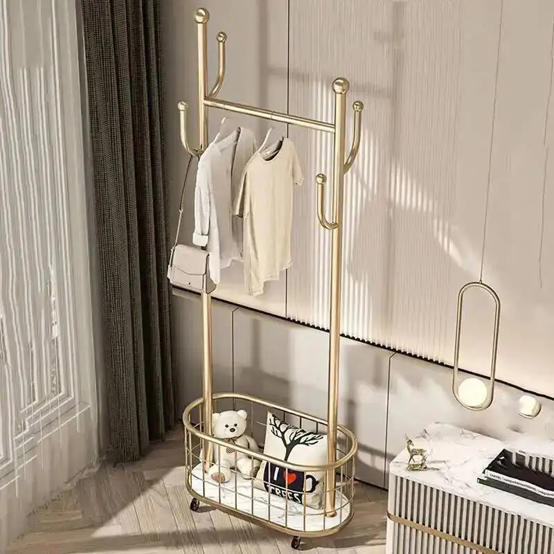 Perchero de diseño nórdico para ropa, perchero de hierro forjado dorado para dormitorio, perchero portátil, muebles armables WSW30XP
