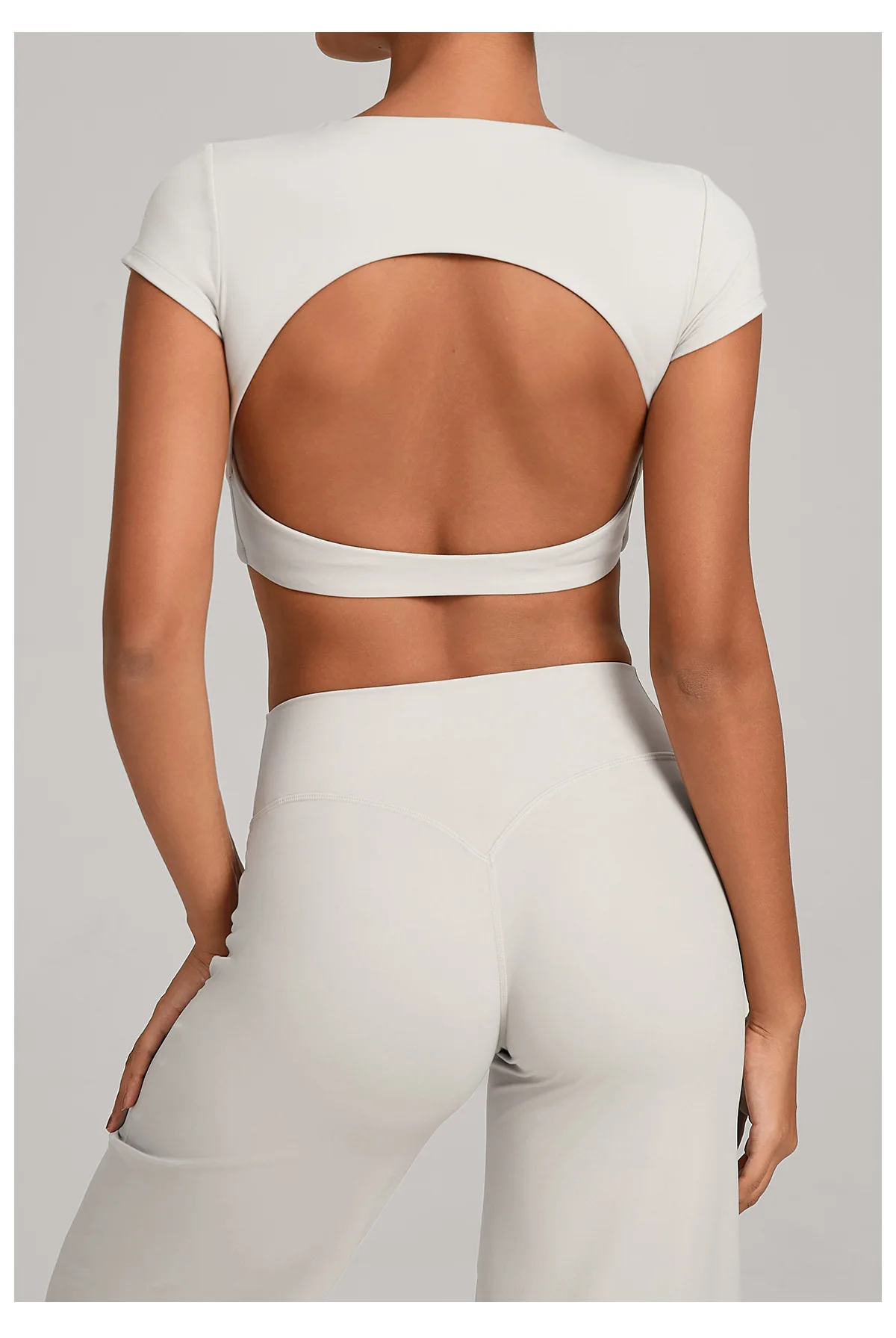 Gym Workout Clothes Backless Running Sports Top Double-layer Stitching No Chest Pad Yoga Wear Fitness Short Sleeve for Women