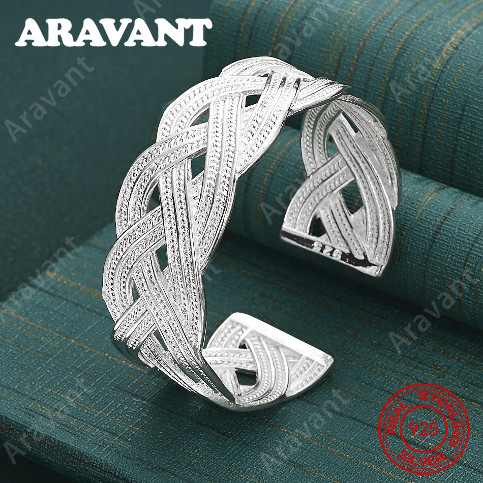 925 Sterling Silver Bangle With Adjustable Braided Opening, A Fresh And Elegant Design For Women'S Engagement Jewelry