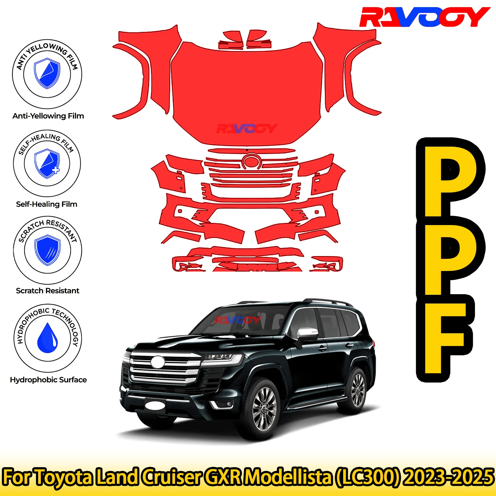 

Для Toyota Land Cruiser GXR Modellista (LC300) 2023-2025 глянцевая матовая черная предварительно вырезанная передняя PPF комплект защитной пленки для краски