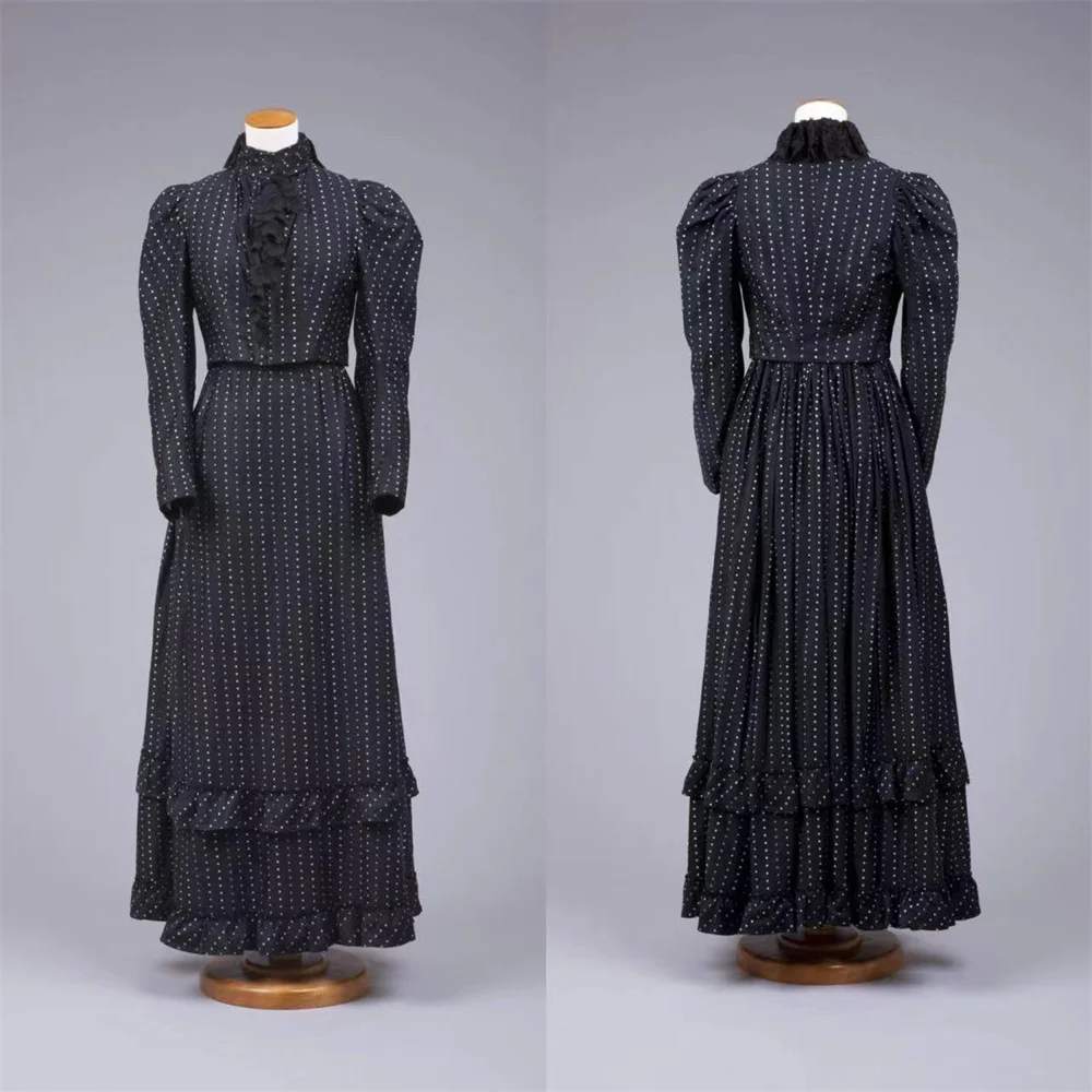 

1890s Victorian Edwardian Black Ball Gown Women Historical Civil War Fashion Day Dress Theater Reenactment Costume