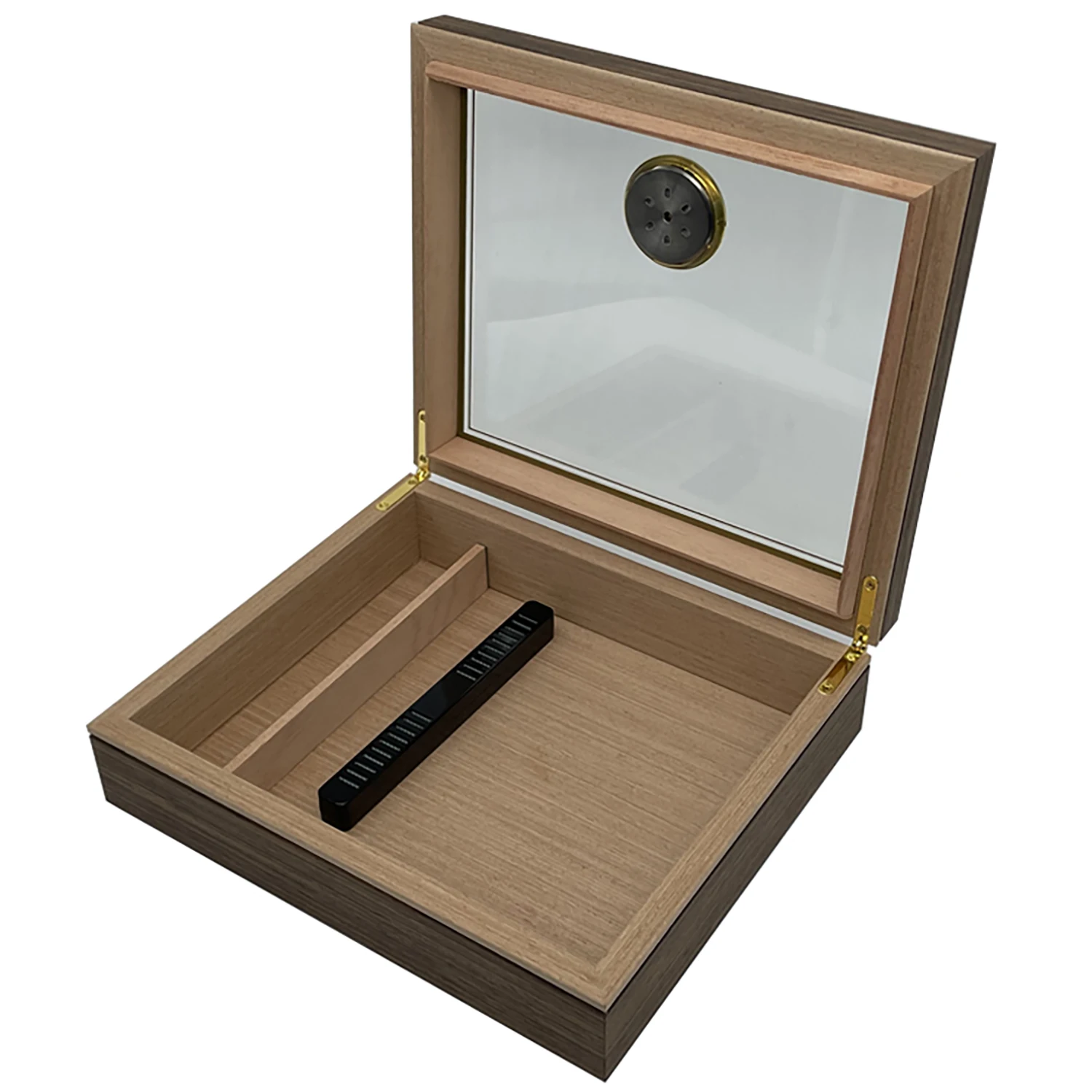 Cigar Humidifier, Glass Top Humidor with Hygrometer Humidifier and Dividers, Table Top Cedar Organizer Holds 20-30 Cigars