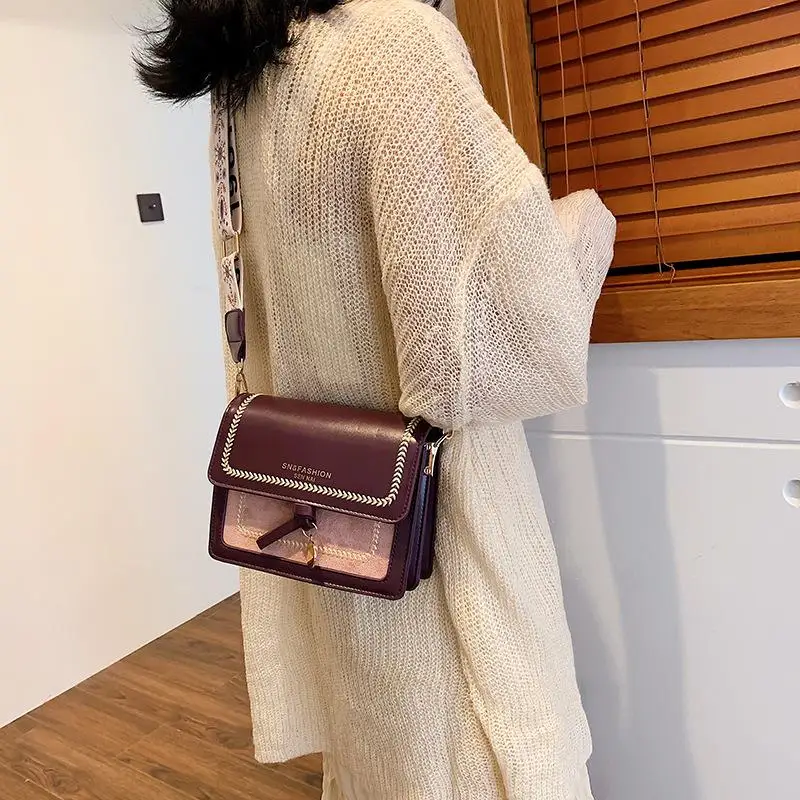 

2023 Travel Handbag Fashion Simple Shoulder Messenger Contrast Color Leather Crossbody Woman Bag Ladies Cross Body Bag