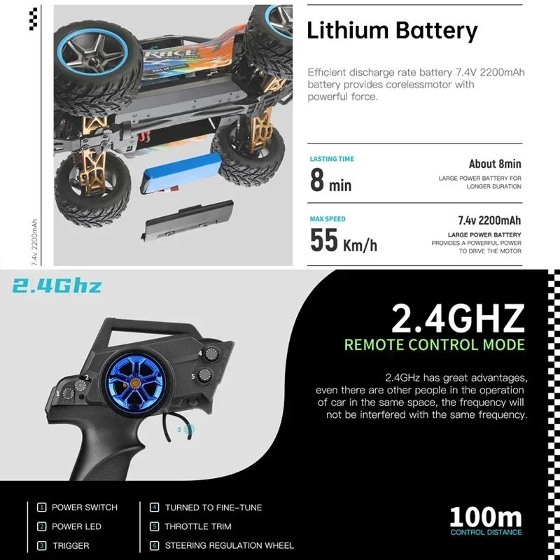 Wltoys 104019 104009 1:10 Rc Auto 55Km/U Off-Road Race Borstelloze Motor High-Speed Drift 2.4G Afstandsbediening Contraauto 'S Voor Speelgoed Jongen