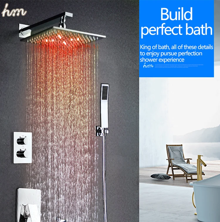 Bath & Shower Faucets RGB Color Change Bathroom Faucet Mixer Brass Hydro Power LED Rain Shower Set