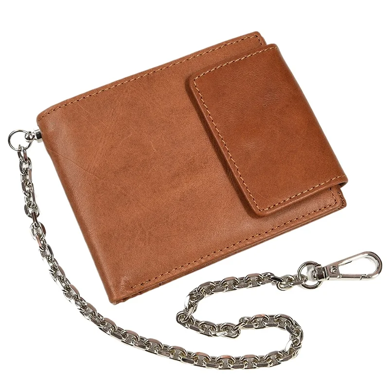 

Luxury Men's Short Leather Wallet Purse Handbag with Crazy Horse Zipper Chain Anti Theft Multi Card Slot Coin Pouch Stylish