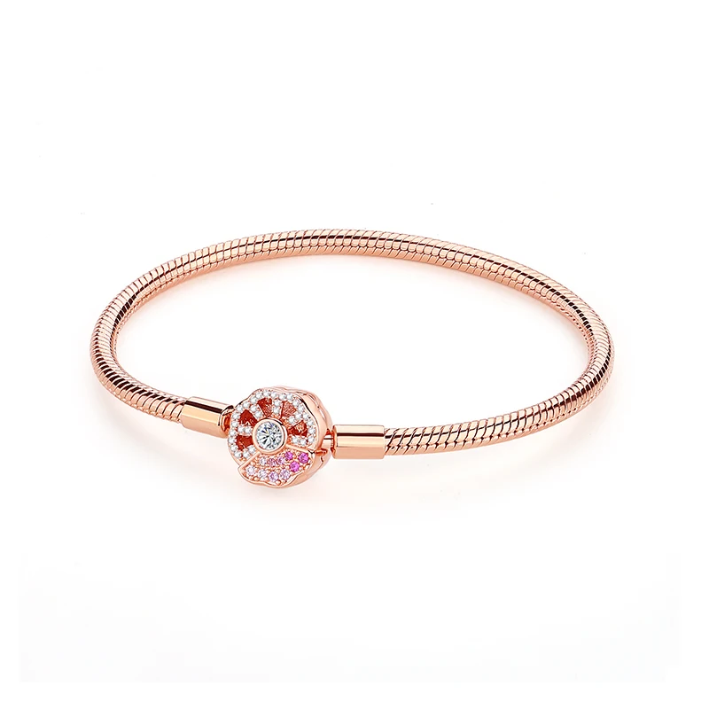 Original 925 Sterling Silber Armbänder Armreifen Liebesherz Clip Charms Perlen Schlangenketten für Frauen Roségold DIY Luxus Schmuck