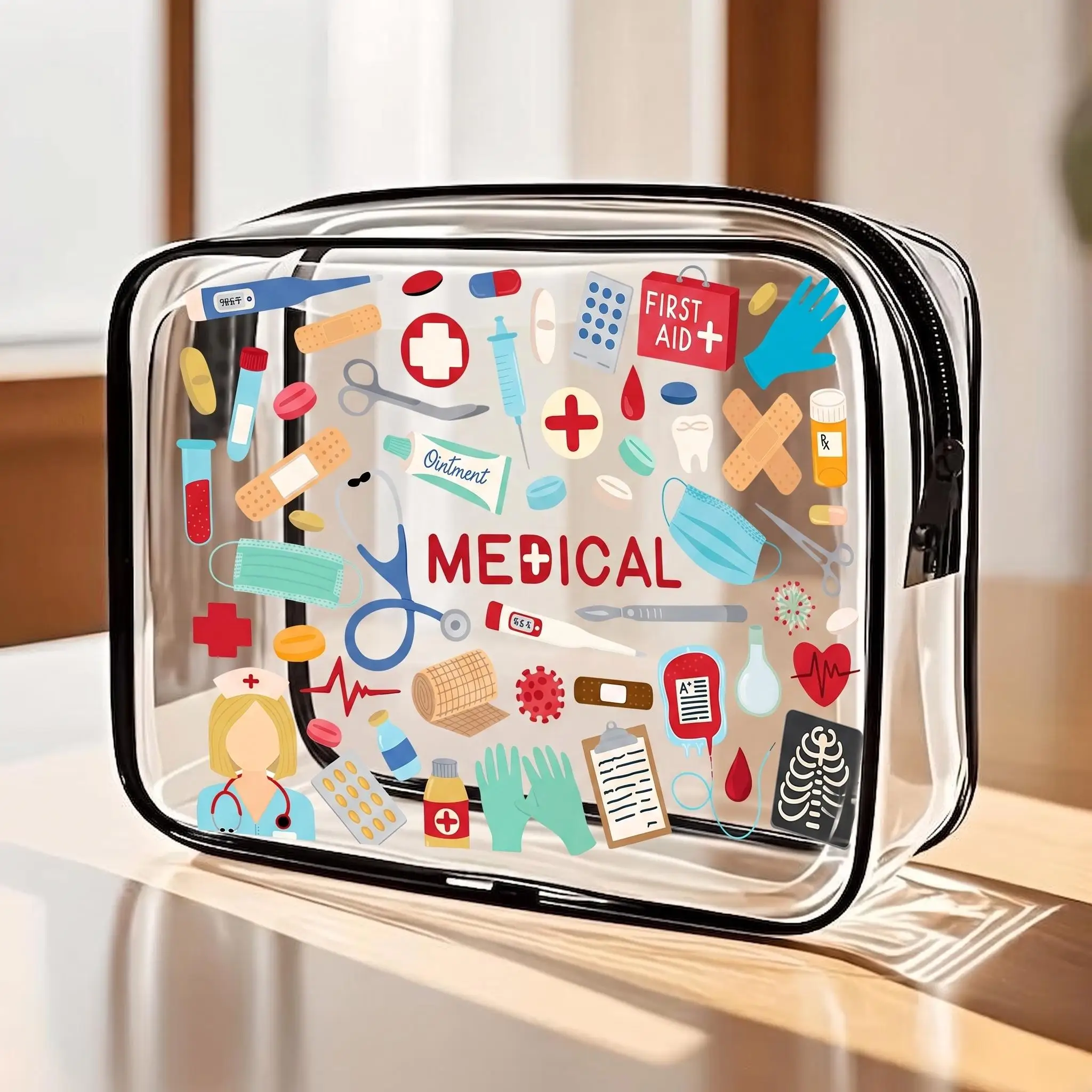 1PC Clear Makeup Bag Travel Toiletry Bag Pouch Cosmetics Cosmetic Bag Transparent TSA Wash Organizer Zipper Handbag