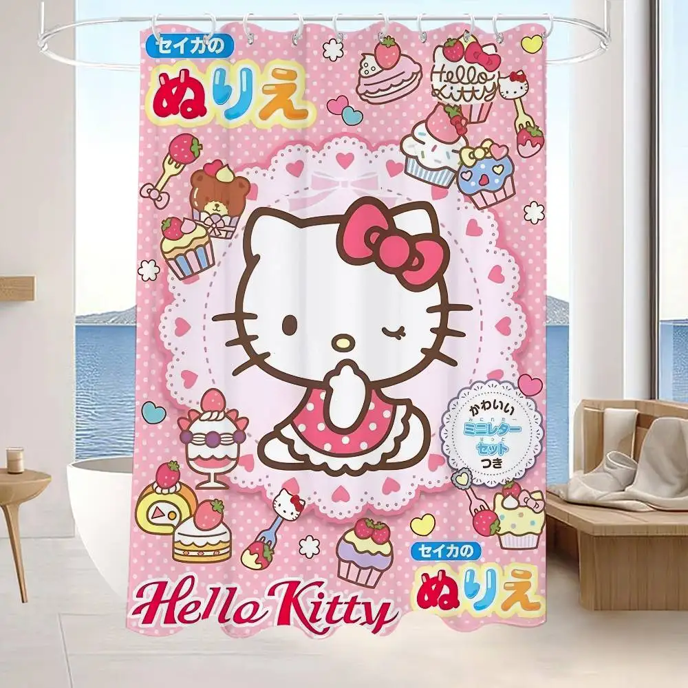 

Классические занавески для душа H-hello Cute K-kitty 180 см, полиэстер, современный стиль, занавеска для ванной комнаты с крючками, водонепроницаемая занавеска для душа