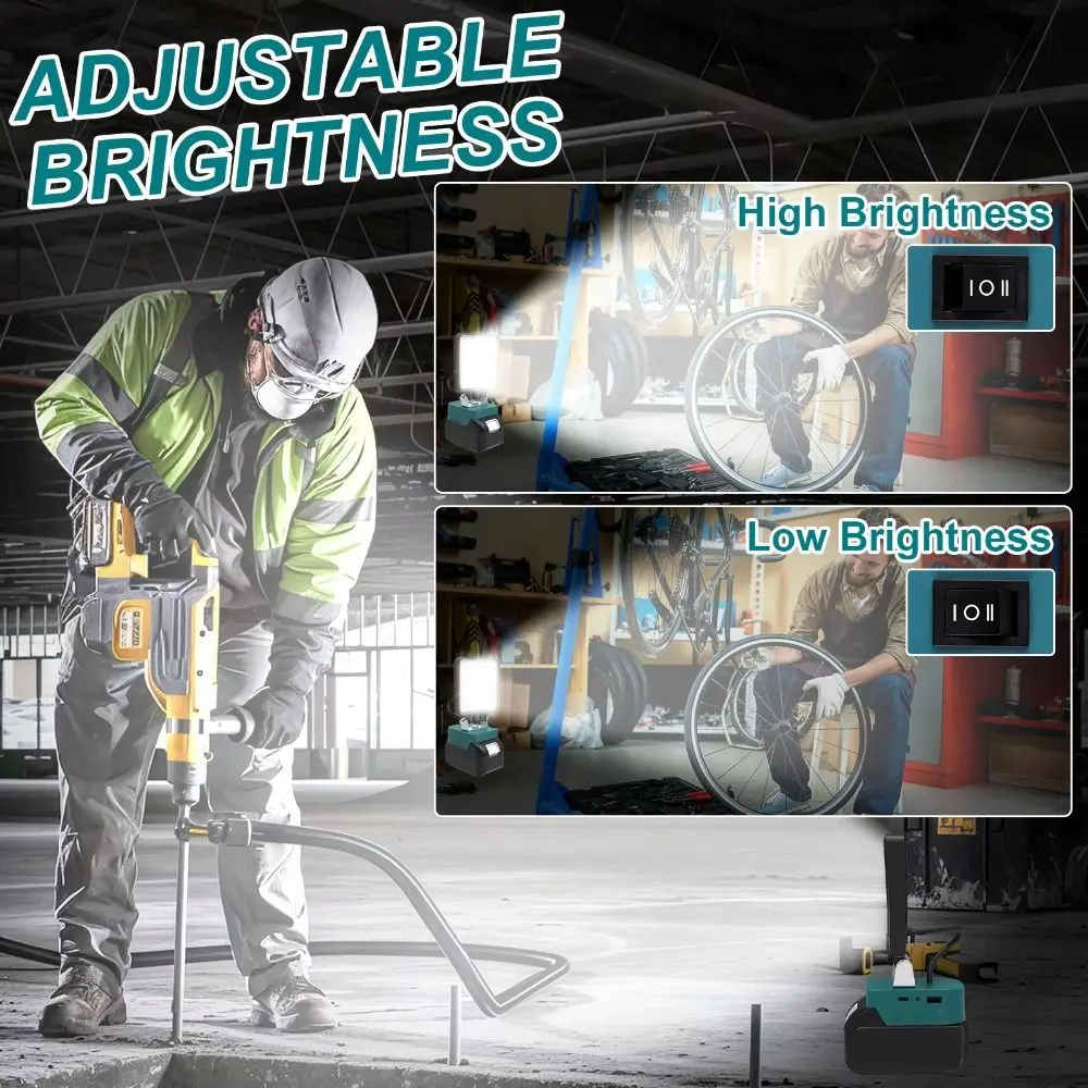 

5200LM Brightness Portable LED Work Light 48W Power 20V Cordless Work Light Adjustable Base High Temperature Resistance
