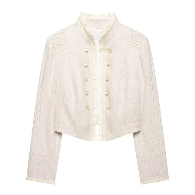 2026 Women S Cropped Jacket Elegant Stand Collar Tweed Outerwear Comfortable To Wear Perfect Date Outfit for Ladies