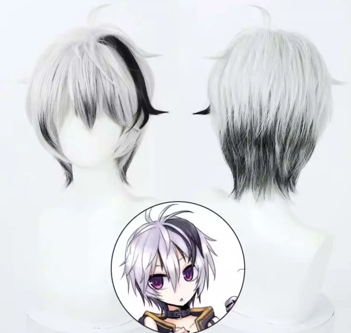 Adult halloween V Flower V4 Wig White and Black Gradient Short High Temperature Hair Wig for Cosplay