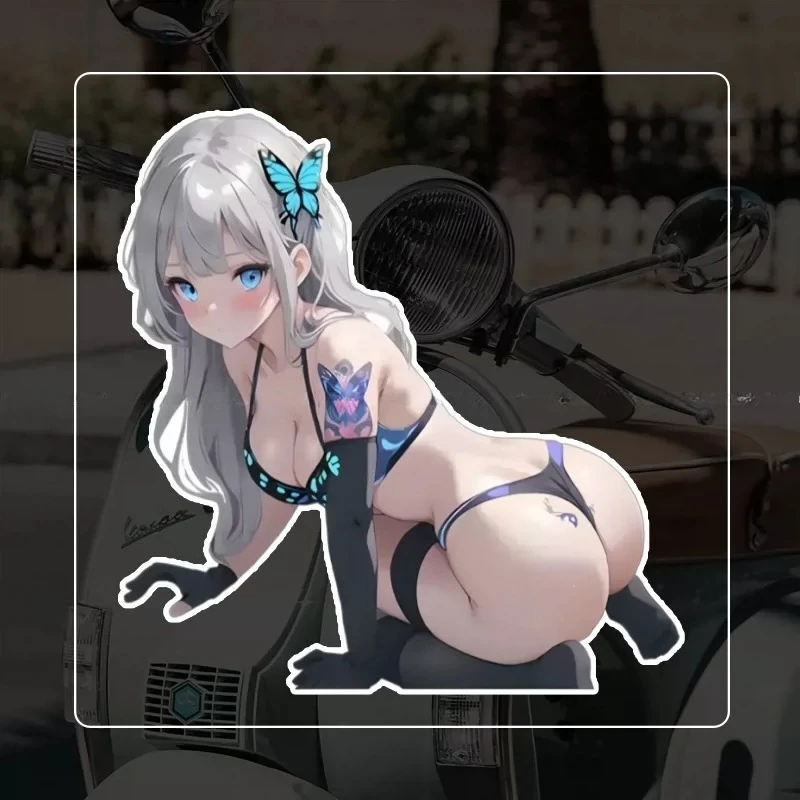Sexy Anime Butterfly Girl Car & Motorcycle Stickers, Waterproof Sunproof Vinyl Decals for Body, Glass & Quarter Window Decor