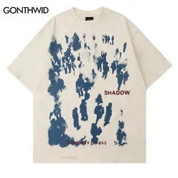 Mens Oversized T Shirts Y2K Vintage Shadow Inkjet Graffiti Print Tshirt Streetwear Hip Hop Harajuku Punk Short Sleeve Tops Tee