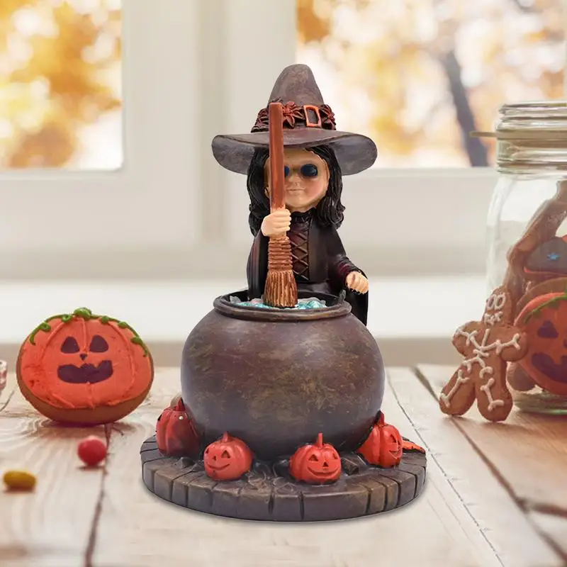 Halloween Witch Figurines Halloween Witch Fire Burn Cauldron Table Centerpieces Home Decor Halloween Witch Statue For Home Table