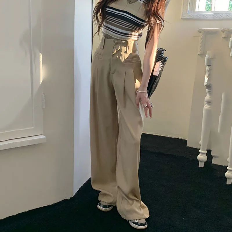 Lucyever High Waist Wide Leg Pants Women Vintage Streetwear Baggy Floor-Length Pants Spring Autumn Korean Style Casual Trousers