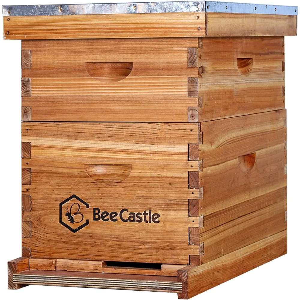 10-Frames Complete Beehive Kit 100% Beeswax Coated Bee Hive includes Beehive Frames and Beeswax Coated Foundation Sheet