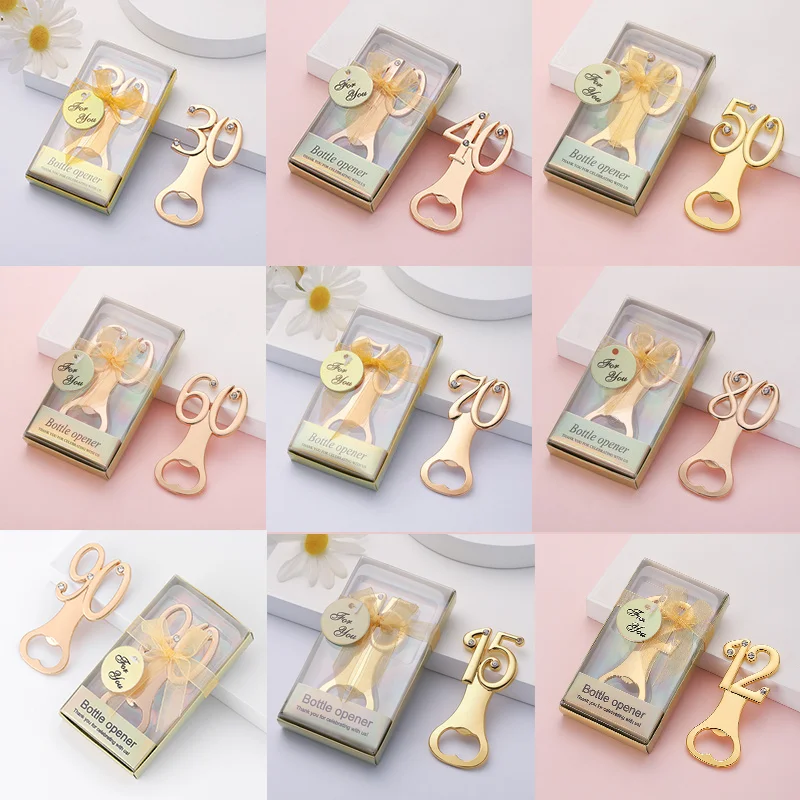 

10PCS Party Digital Series Anniversary Decoration Gift Birthday Gold Creative Bottle Opener Wedding Anniversary Party Gift