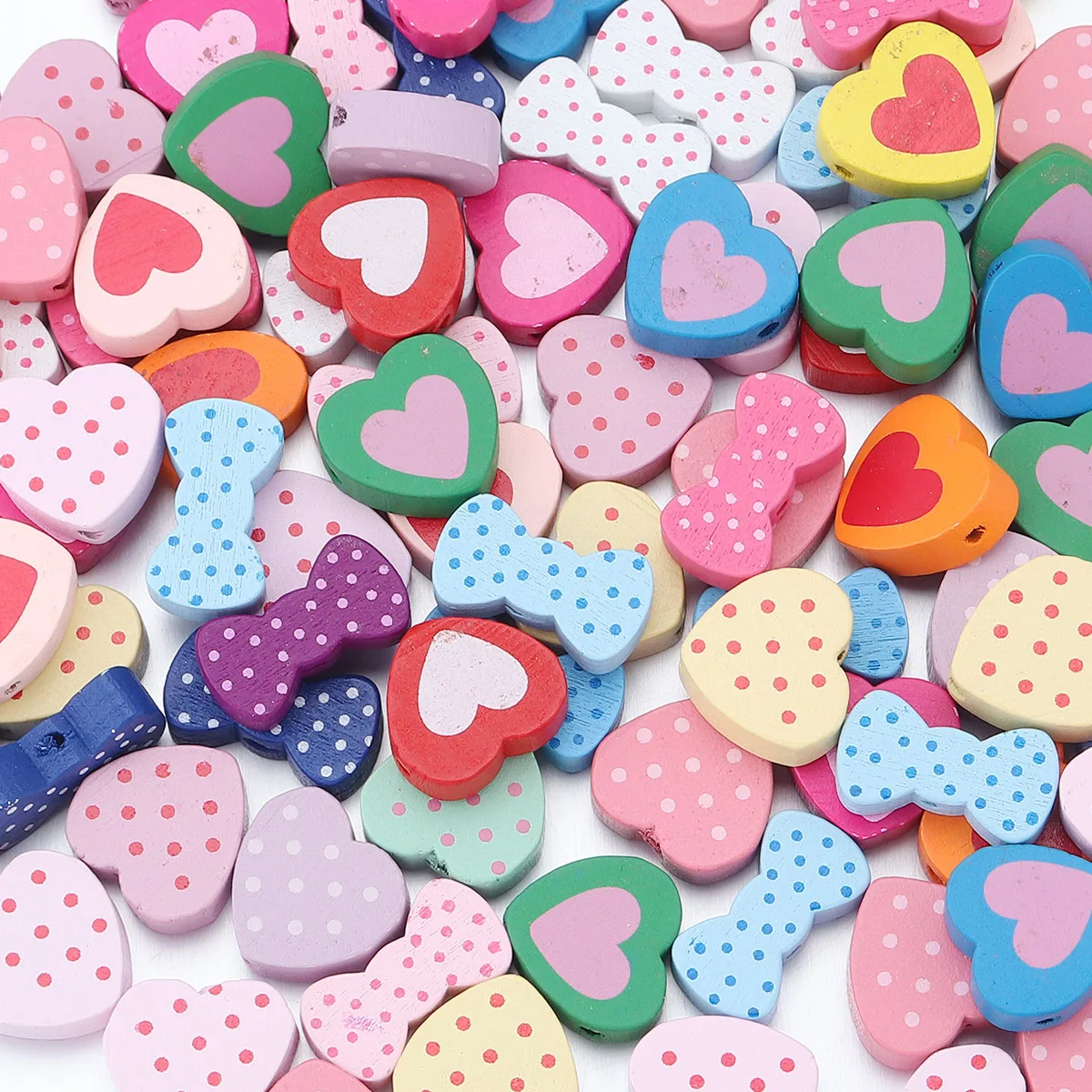 40 teile/los Cartoon Holz Perlen Gemischte Farbe Polka Dot Herz Bogen Lose Perlen Für DIY Schmuck Machen Armbänder Schlüsselbund Zubehör