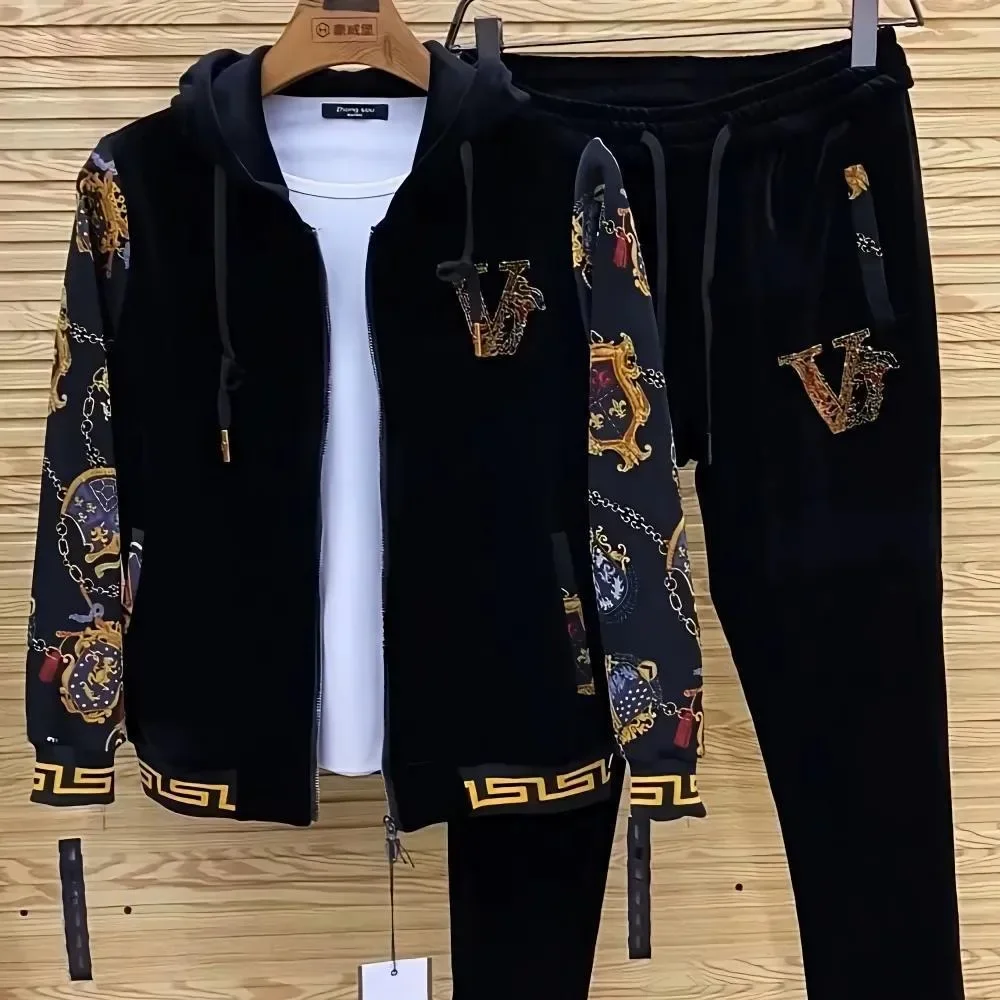 

2024 new nidye brand men tracksuit Men's clothing Spring New Outdoor Pants Fashion Youth Set Gold Velvet Casual Two Piece Set