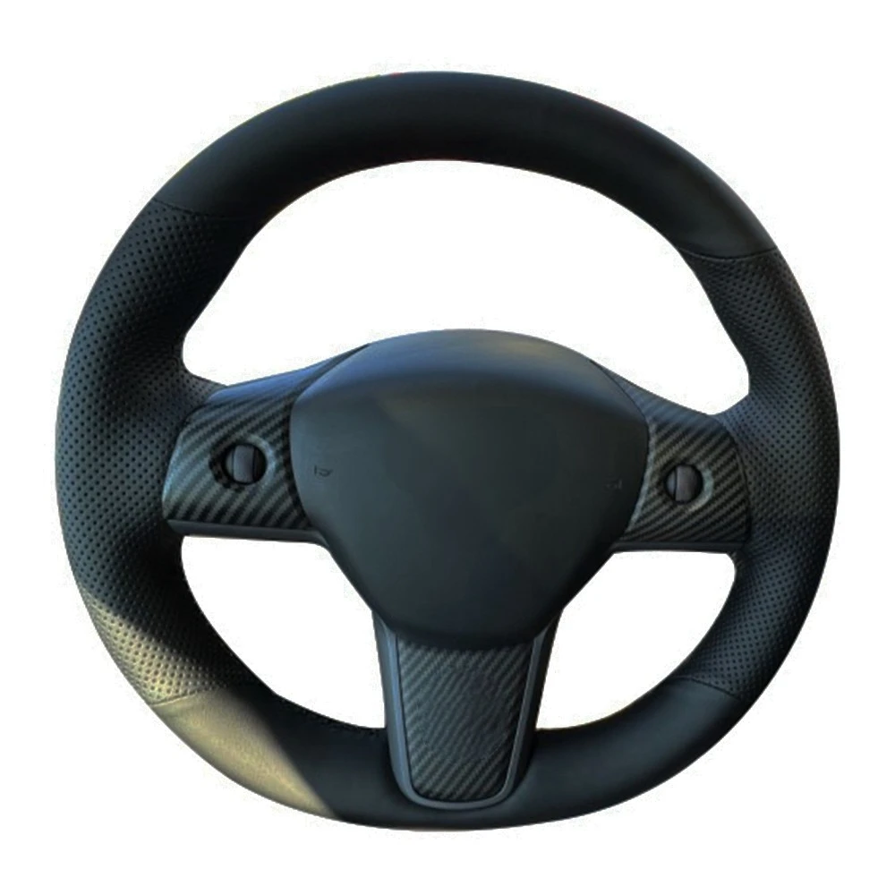 Coprivolante per auto in treccia di pelle artificiale Nappe nero antiscivolo personalizzato per accessori per auto Tesla Model 3 2017-2020