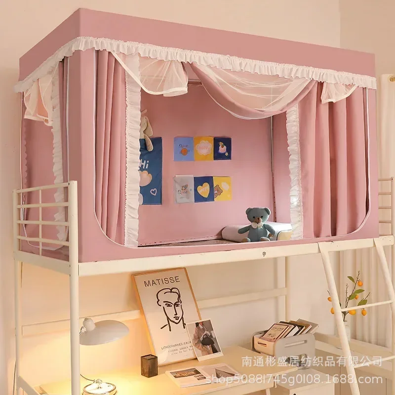 

Student Dormitory Blackout Bed Curtain with Bracket Mosquito Net Bed Canopy Shading Upper and Lower Bunk Privacy Tent Room Decor