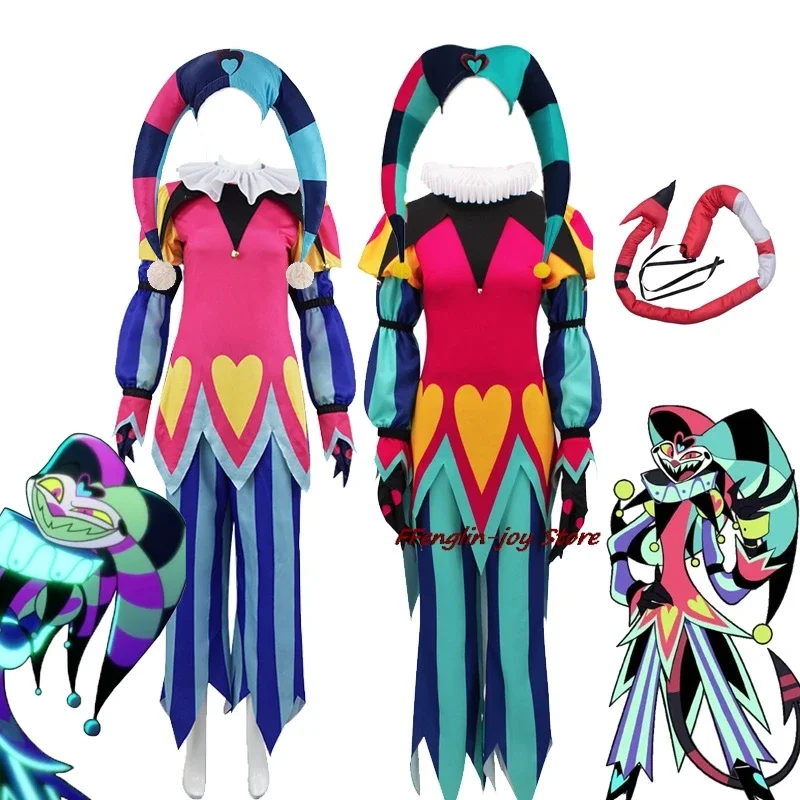 Fizzarolli kostum Cosplay topi Helluva bos Halloween setelan badut mewah Fezz ekor karnaval setelan pesta FullSet setelan Unisex XS-3XL