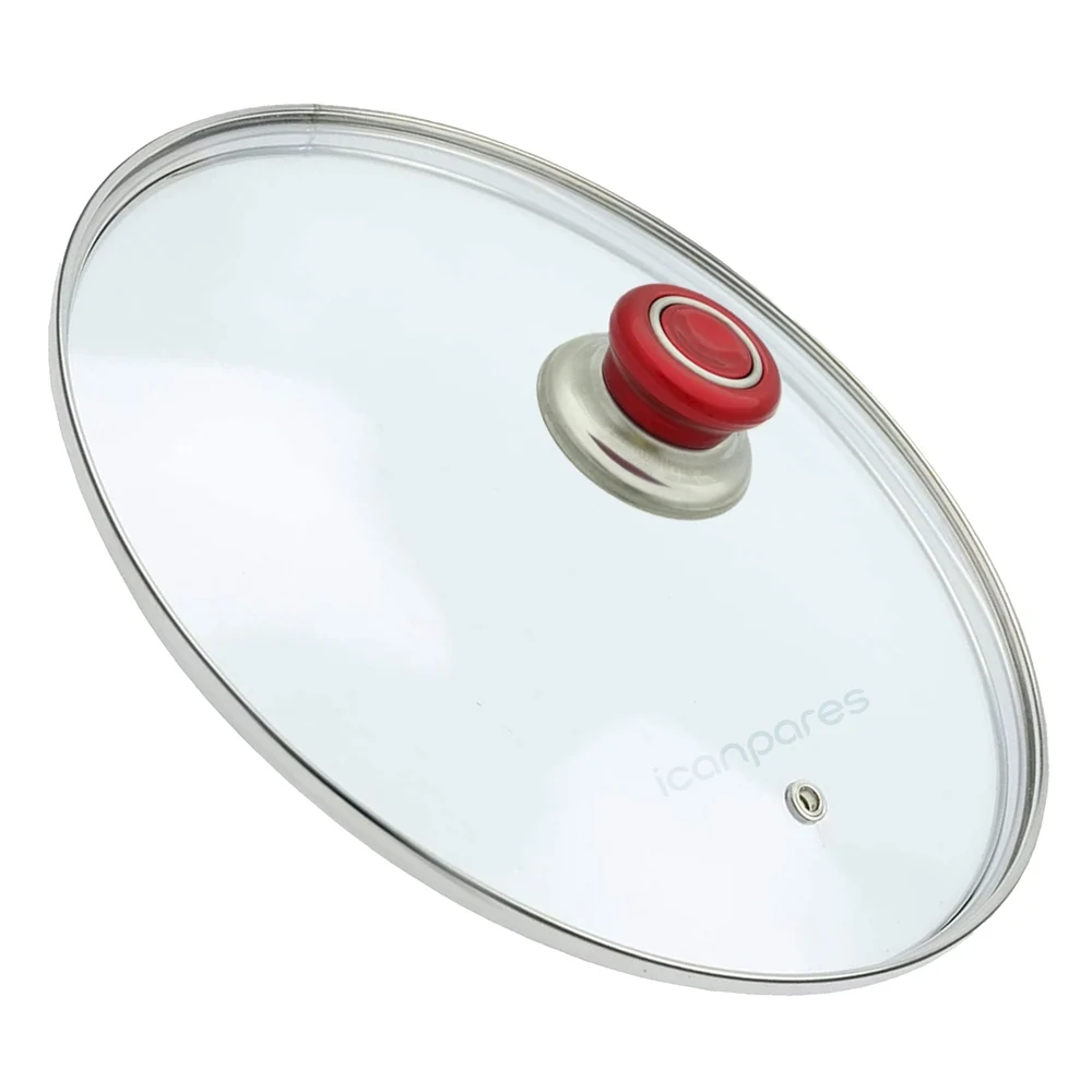 Universal pot Sahan pan glass lid with steam hole cover 26 cm and red holding tray