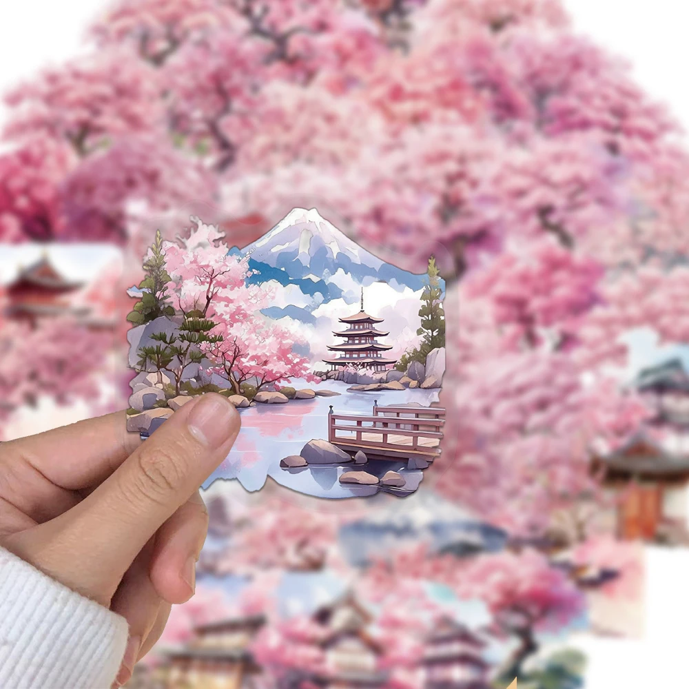 50PCS Creative Watercolor Peach Tree Ins Wind Stickers Phone Case Decoration Notebook PET Transparent Material Stickers