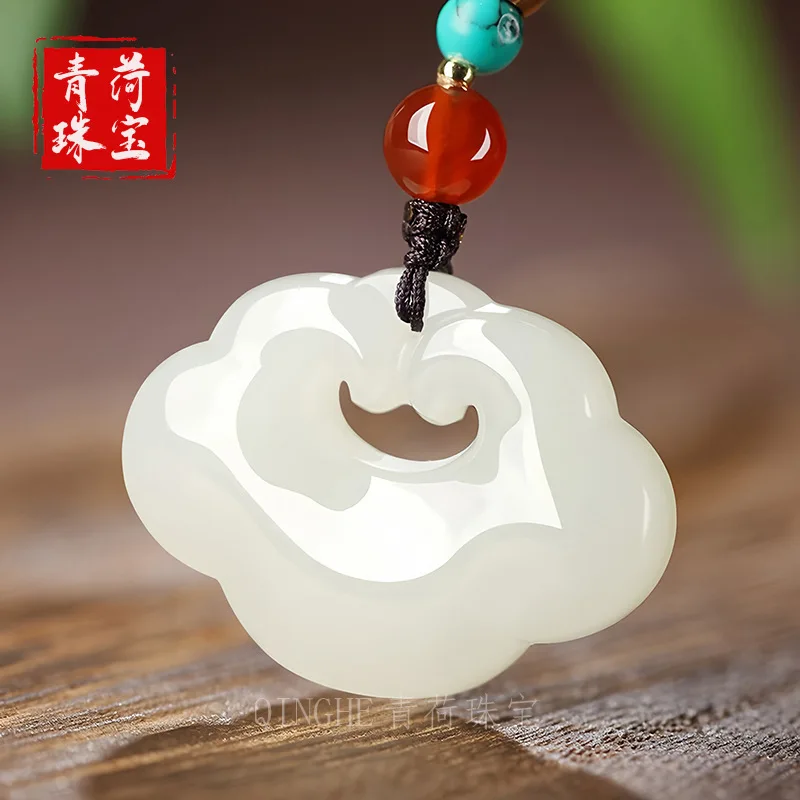 Peace Well-being Lock for Boys and Girls, Children's Pendant Necklace, White Jade Ornament