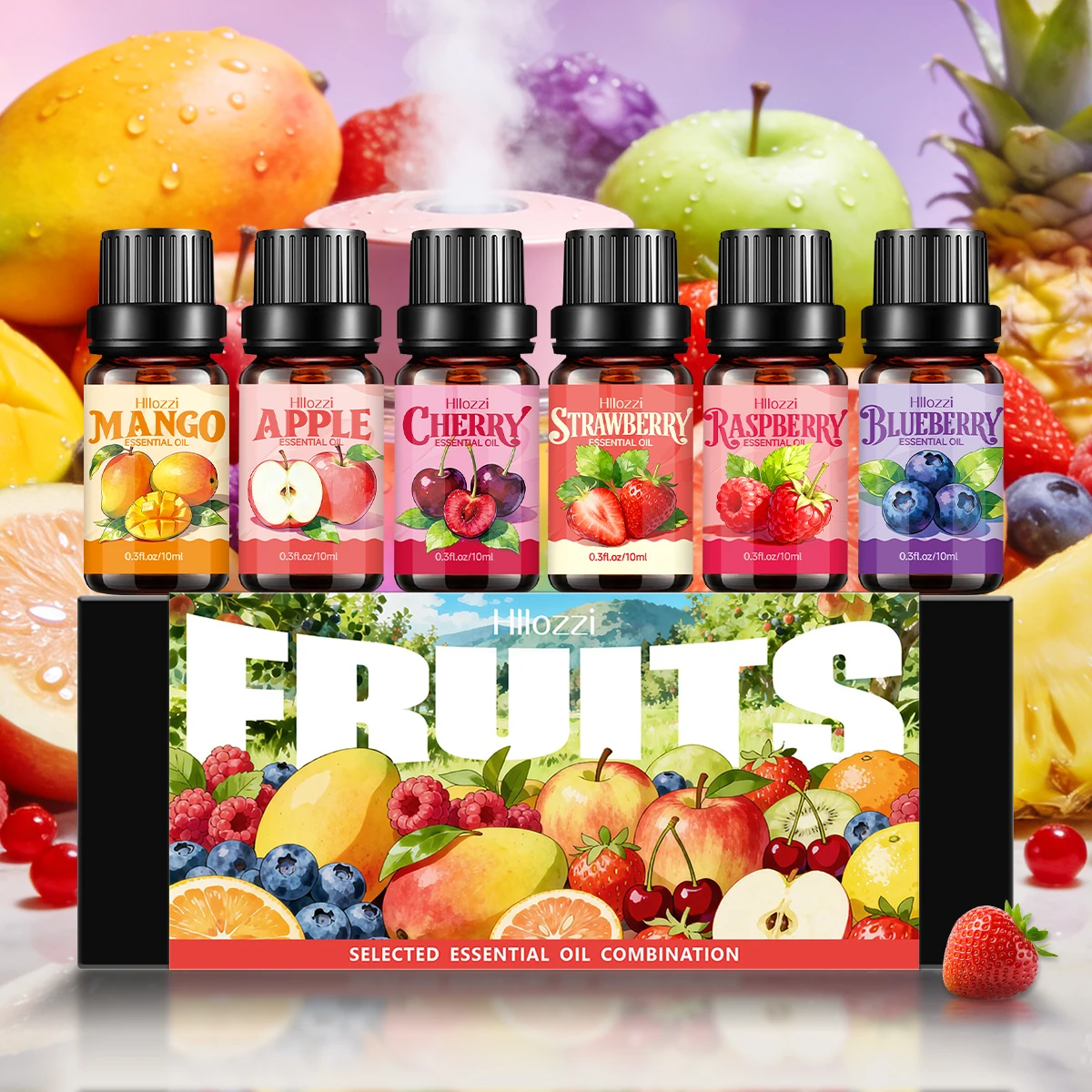 Fruit essential oil set, with a variety of colorful fruit scents, suitable for all occasions and also makes a great gift.