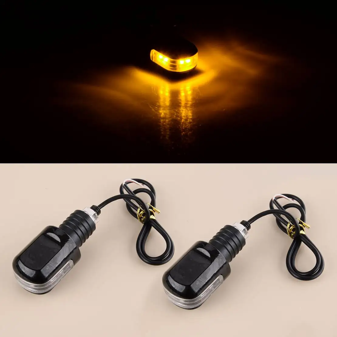 2Pc Mini LED Handlebar End Indicator Faucet Fork Swing Turn Signal Light Blinker Fit For Honda Suzuki Kawasaki Yamaha BMW Yamaha