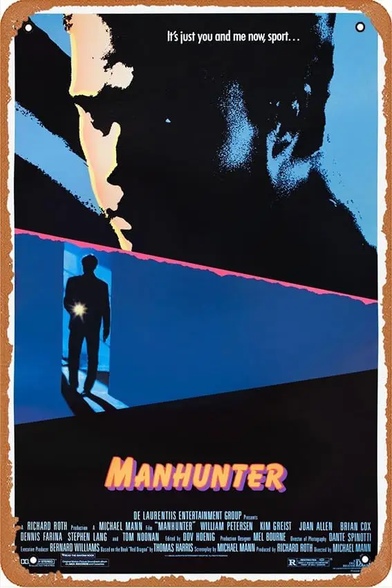 Manhunter Movie Poster Tin Painting Tin Sign Metal Sign Vintage Metal Poster Home Wall Decoration, Multicolor, 8in x 12in