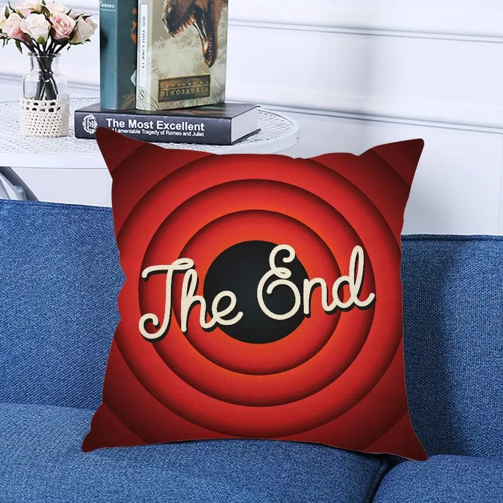 Retro The End Pillowcase, Vintage Red Circle Cushion Cover, Classic Movie Finale Home Decor, Cinema Lover Gift