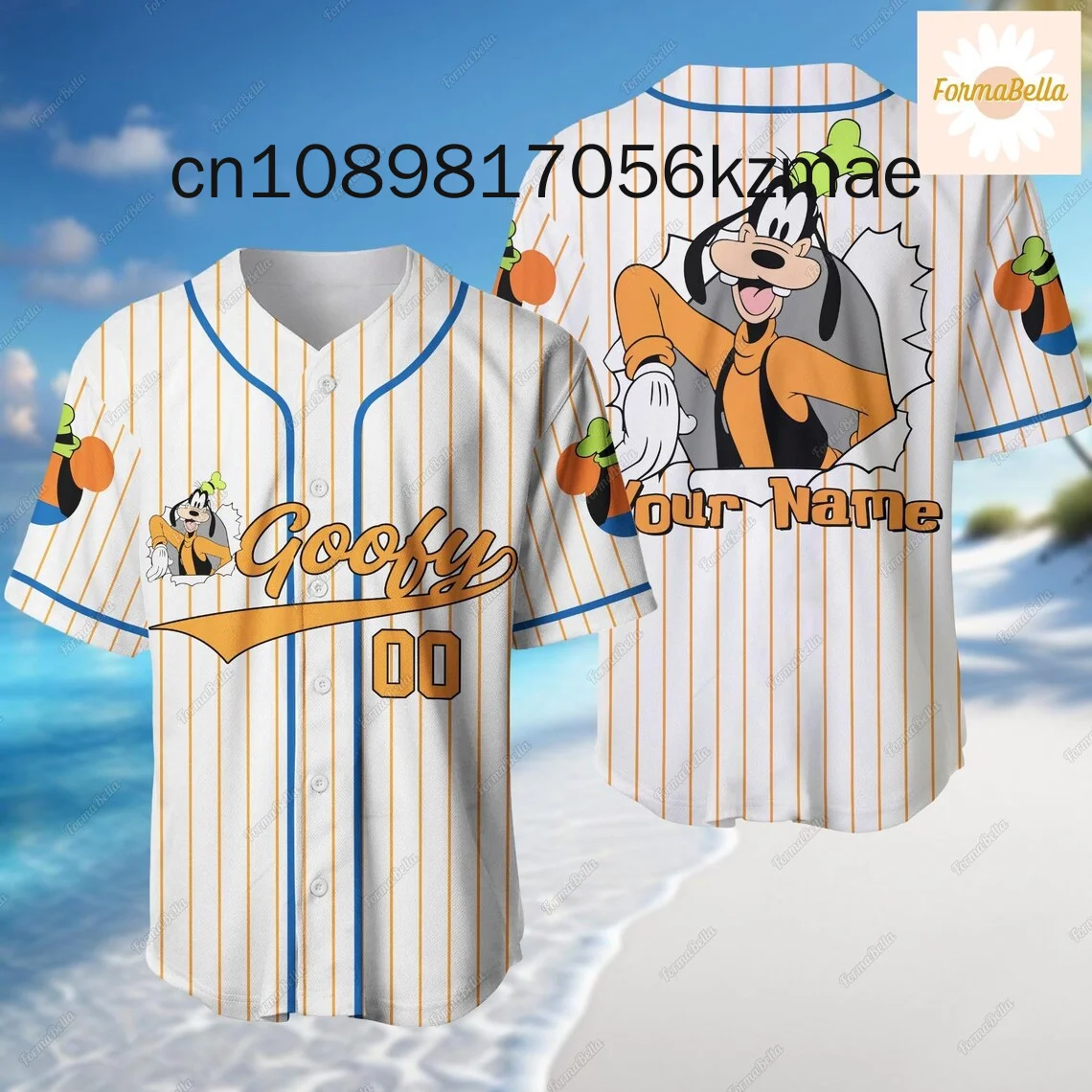 Disney Baseball Goofy customized Baseball Jersey Cartoon Print Baseball Jersey Shirts Outdoor Sports Casual Men Women Kids Tops