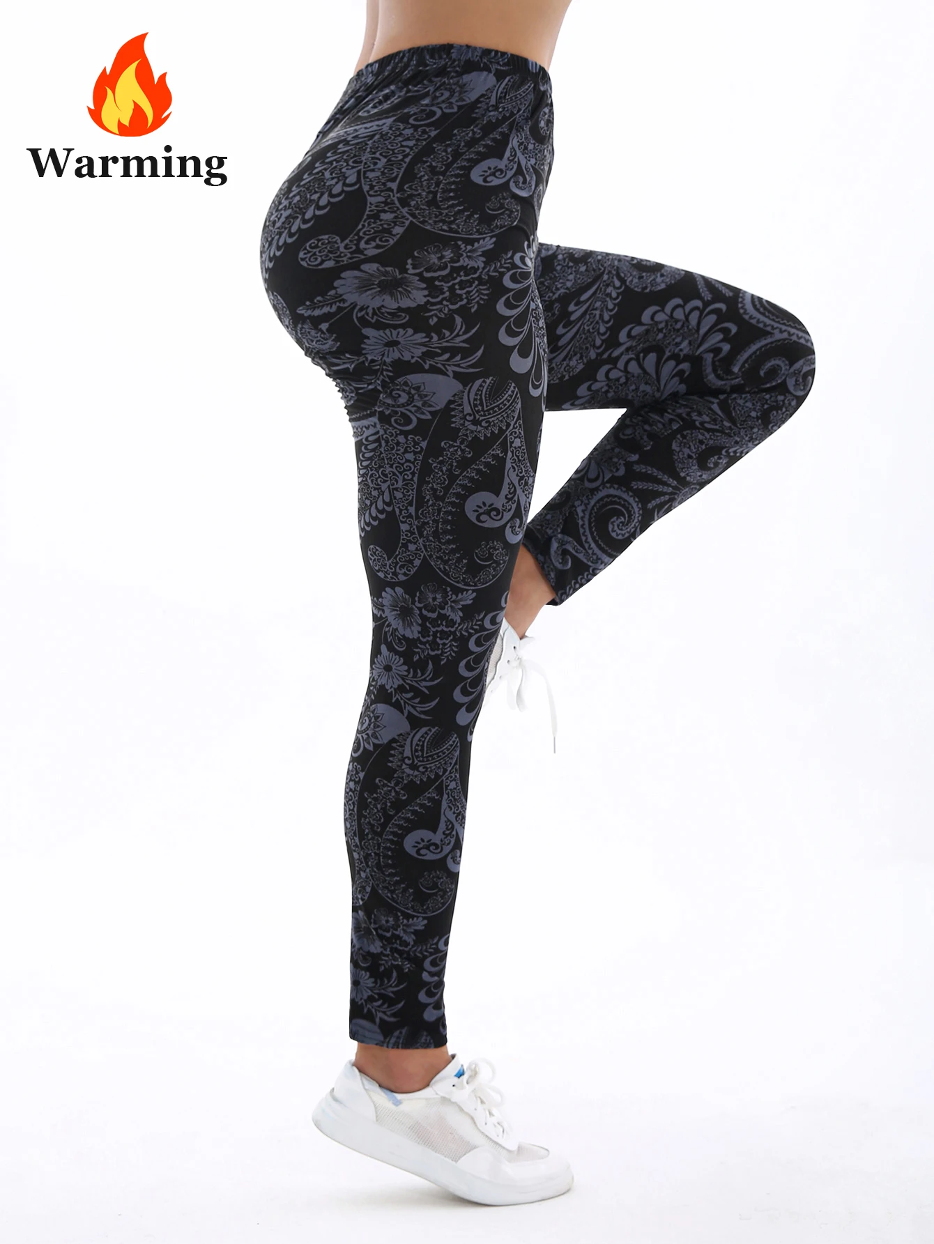 Autunno Inverno 1PACK Fondo nero da donna Fiore Vite e velluto Legging stretto spesso Sport casual Pantaloni da yoga eleganti
