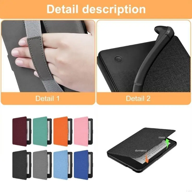 حالة D5BB لـ 6 "2024 Clara Color Color Ereader Sleeve Cover مع أحزمة اليد/النوم التلقائي/الاستيقاظ مع حالة حزام اليد