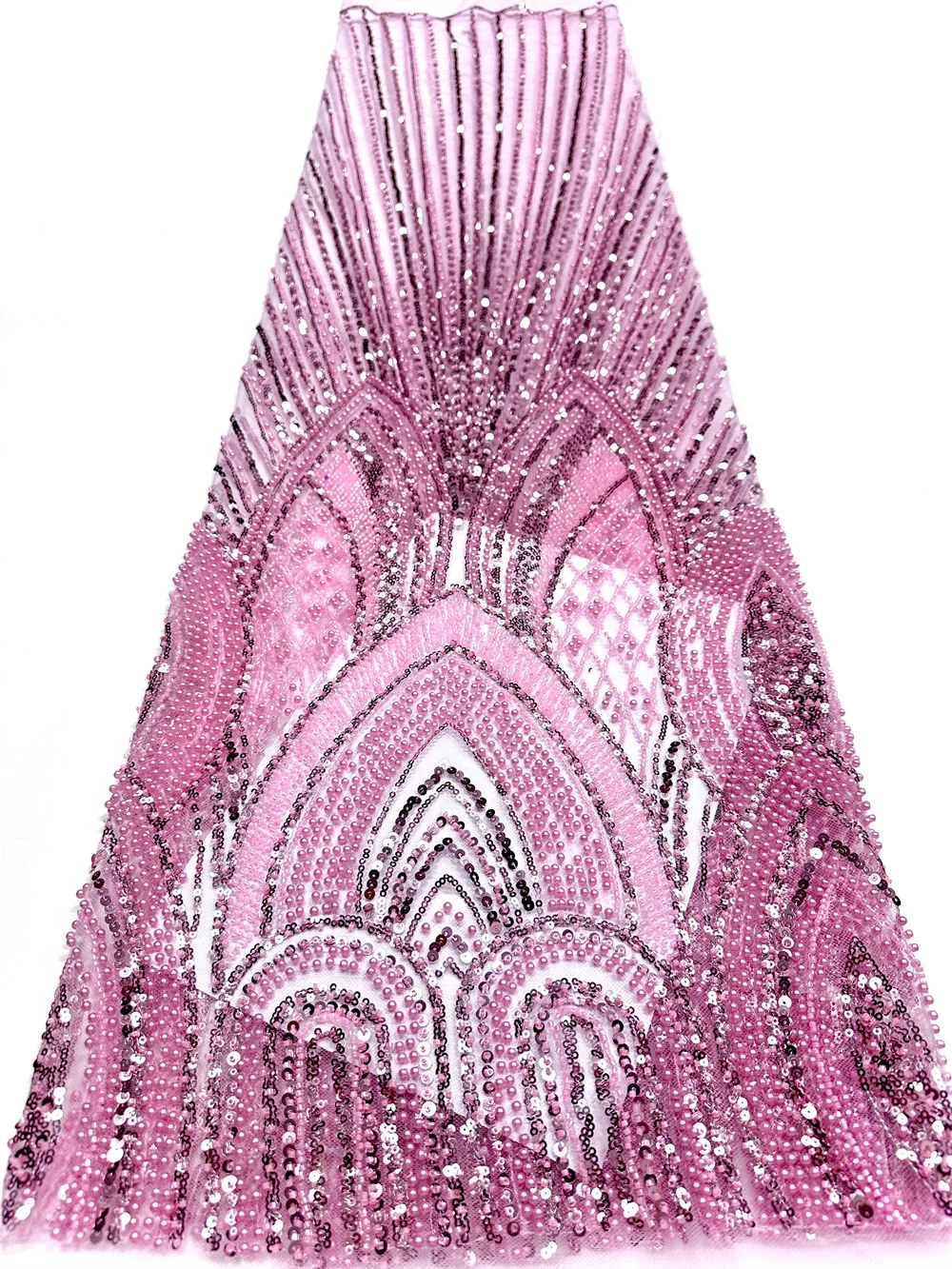

African 2026 Luxurious Beaded Lace Fabric French 5 Yards Tulle Mesh Lace Sequins Embroidered Lace Fabrics Weddings Party Dress