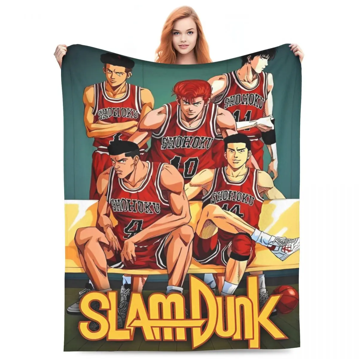 Slam Dunk Knitted Blanket Coral Fleece Plush Sports Manga Anime Warm Throw Blanket for Bed Bedroom Quilt