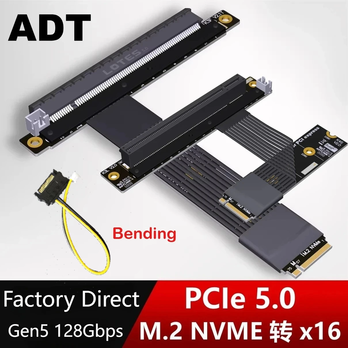 Turn 90 Angle M.2 NVME to PCIe 5.0 x16 Riser Cable M.2 NGFF NVMe Gen5 M.2 to X16 Adapter For STX Motherboard Graphics Card Cable