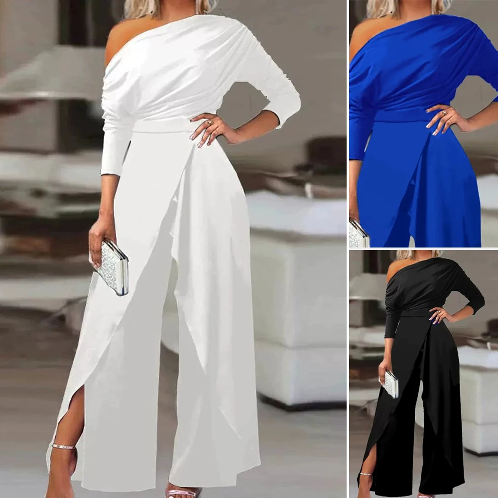 

MiaMuse Boutique, летние комбинезоны 20225, женские однотонные комбинезоны для взрослых с длинными рукавами и одним плечом, полная длина, широкие рабочие комбинезоны