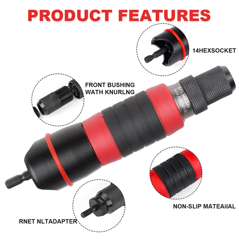 A04G-Quick Riveting Tool Rivert Nut Tool Converter M3  M5 M6 M8 M10 Adapter Plug-In Electric Rivet Nut Gun