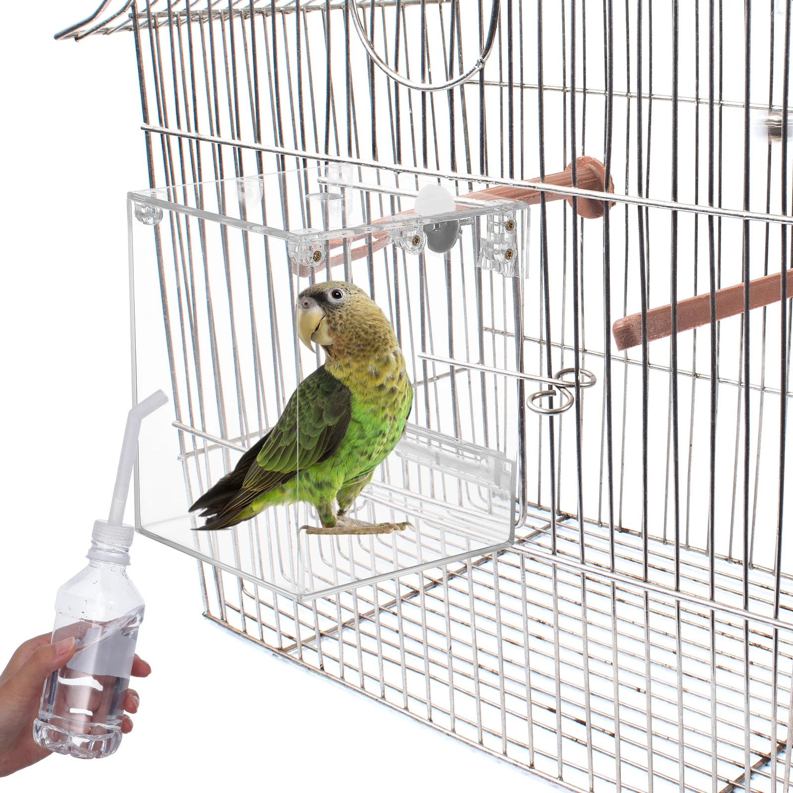 

Parrot Bath Box Bird Accessories Cage Parakeet Bathing Tub Detachable Transparent Bathtub Space Saving Sturdy Acrylic Pet