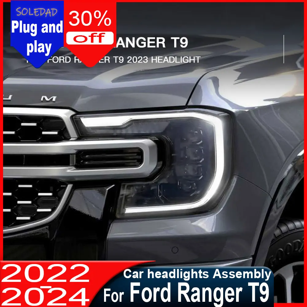 Car Styling FOR Ford Ranger T9 2021-2023 Upgrade Front Projector Lens Head Lamp LED Bulbs Car Stuff Mobile Accessory