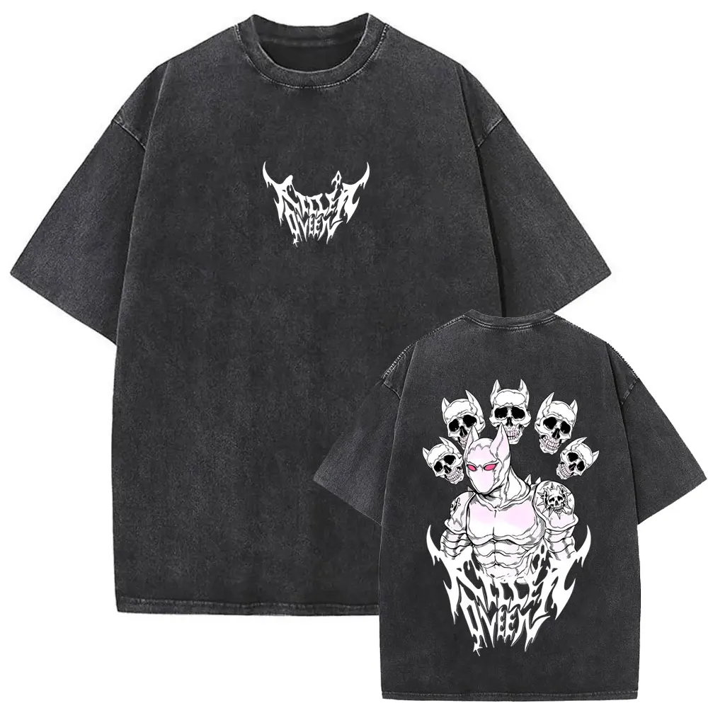 Washed Vintage Anime Jojo Bizarre Adventure T-shirt Manga Higashikata Josuke T Shirts Men Women Cartoon Retro Oversized T-shirts view 5
