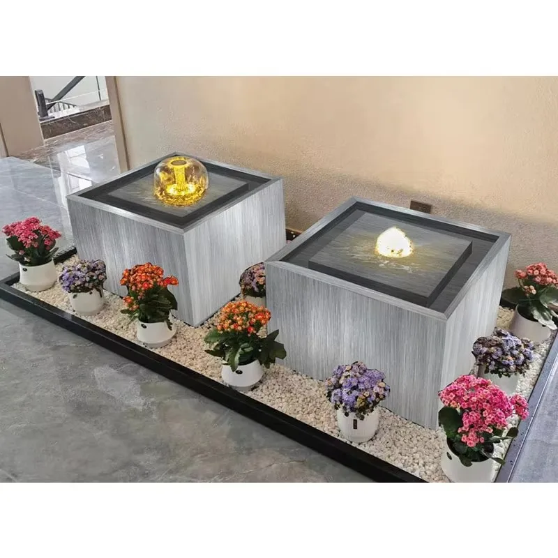 Custom Indoor Stainless Steel Water Fountain for Hotel Shopping Mall Company Decorative Flowing Water Feature