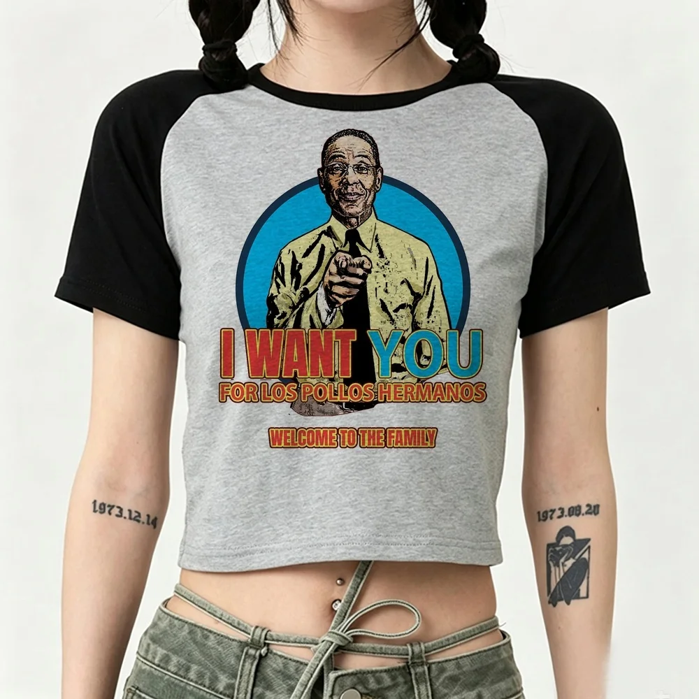 Breaking Bad Los Pollos Hermanos cropped top girl harajuku summer cheap kawaii 2000s tshirt scene  baddie jojifuku manga
