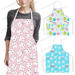 Cartoon Teeth Floss Dentist Print Kitchen Aprons Tooth Fairy Women Home Cleaning Clothing Chef Cooking Pinafore Girls Apron